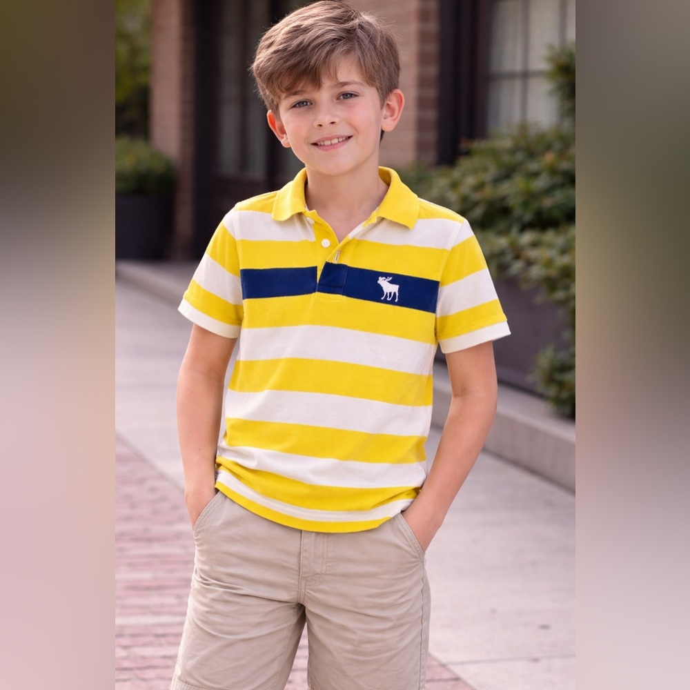 Vibrant Yellow and White Striped Polo Shirt for Kids